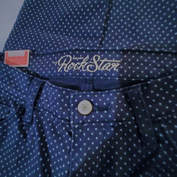Old Navy Super Skinny Lower Rise Rockstar Navy Polka Dot Jeans Size 8R NWT - Picture 3 of 6